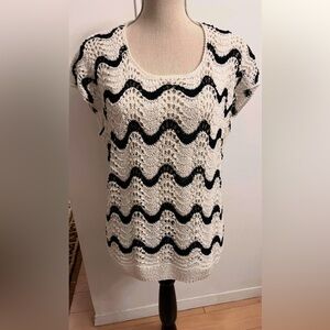 Crochet Sweater Handmade White Black XL